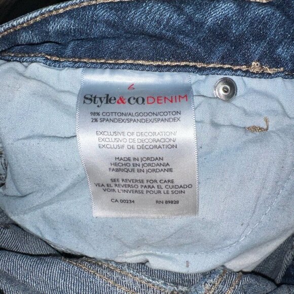 Blue Straight Leg Jeans Mid Rise Red Plaid Patches Women's Size 6 Style & Co - Picture 5 of 13